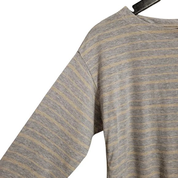 Eileen Fisher Gray Striped 3/4 Sleeve Top - Picture 3 of 7